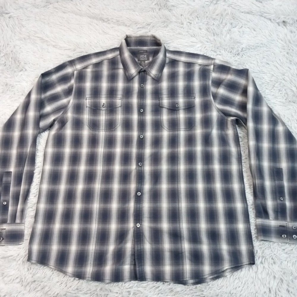 Joseph Abboud Mens‎ Shirt Button Up Gray XL  Plaid Modern Fit Career Preppy